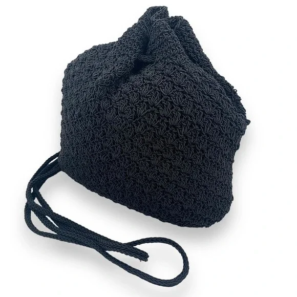 Vintage 90's FRANKIE AND JOHNNIE black woven macrame mini slouch backpack - Picture 5 of 11